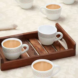 Larah by BOROSIL Waltz White & Orange Colored 6 Pieces Floral Printed Matte Cups 90ml image 4