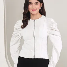 TANDUL Women Geometric Lightweight Crop Bomber Jacket-image-35