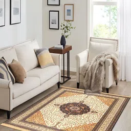 Sparrow world Adult Cream-Coloured Floral Carpet-image-72