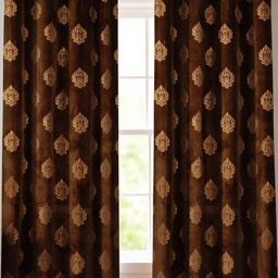 IVAZA Coffee Brown Set of 2 Floral Black Out Window curtains-4