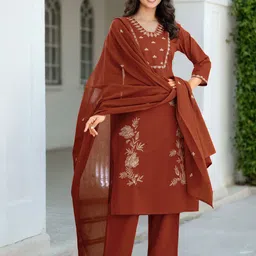 SANISA Women Ethnic Motifs Embroidered Regular Sequinned Kurta with Trousers & With Dupatta-4