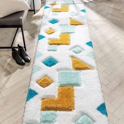 CARPETIFY White Geometric Anti-Skid Polyester Carpet-43
