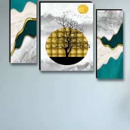 Aura White & Black 3 Pieces Tree & Moon Floral And Botanical Wooden Wall Arts-image-61