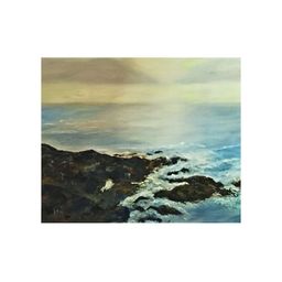 Inephos Blue & Black Crashing Against The Rocks Printed Canvas Wall Art-image-2
