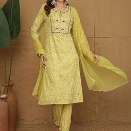 Anouk Women Floral Embroidered Regular Thread Work Kurta & Trousers & Dupatta-27