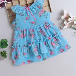 MANY FROCKS & Girls Floral Printed Georgette Fit & Flare Dress-image-61