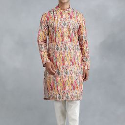 THE KURTA COMPANY Abstract Printed Mandarin Collar Straight Kurta-image-26