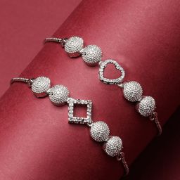 ZENEME Women 2 Brass Cubic Zirconia Rhodium-Plated Wraparound Bracelet-19