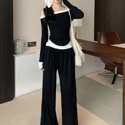 bebe Off Shoulder Pure Cotton Neck Top With Trousers Co-Ords-picture-24