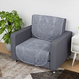 Kuber Industries Grey 2 Pieces Self Design Cotton 1 Seater Sofa Covers-7