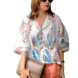 Aaghnya Women Floral Print Mandarin Collar Flared Sleeve Shirt Style Top-image-18