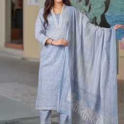 Aaghnya Women Ethnic Motifs Printed Regular Kurta with Trousers & With Dupatta-10