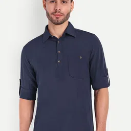 LIFE ROADS Shirt Collar Roll-Up Sleeves Pure Cotton Straight Short Kurta-image-80