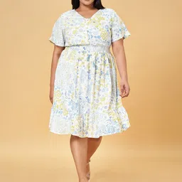 Honey Curvytude by Pantaloons Women Plus Size Floral Print Flared Sleeve Fit & Flare Dress-6
