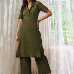 HERE&NOW Shawl Collar Straight Kurta With Trousers-picture-40