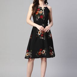 KALINI Floral Print Halter Neck Fit & Flare Dress-image-93