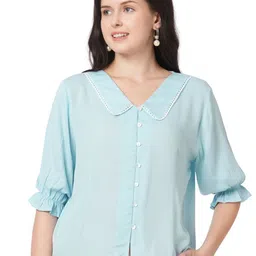 G0-4 IT Peter Pan Collar Puff Sleeve Chiffon Boxy Top-picture-21