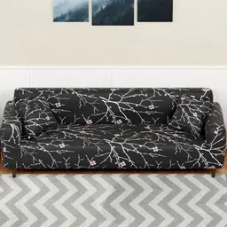 Aura Black & White Printed Polyester 1 Piece Sofa Cover With Arms-10