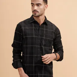 WROGN Men Comfort Slim Fit Tartan Checked Spread Collar Cotton Casual Shirt-image-63