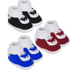 Neska Moda 0 To 12 Months Baby Boys & Baby Girls Pack of 3 Pair Soft Cotton Butterfly Baby Booties (Toe to Heel Length - 12 cm, Black, Blue, Maroon)-31