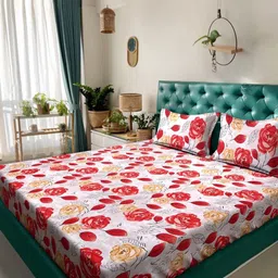 KLOTTHE Red Printed 300 TC Super King Bedsheet With 2 Pillow Covers - 2.70 x 2.70 m-image-53