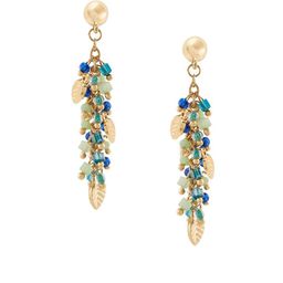 AMI Gold-Plated Artificial Beaded Leaf Shaped Drop Earrings image 4