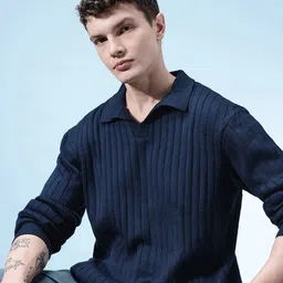 glitchez Shirt Collar Ribbed Pullover-picture-29