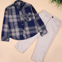 V-Mart Boys Checked Pure Cotton Shirt with Trousers-46
