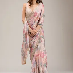 Koskii Beads and Stones Printed Pure Georgette Saree-56