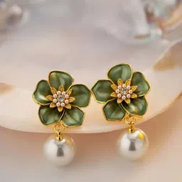 Estailo fashion Artificial Beaded Floral Shaped Drop Earrings-45
