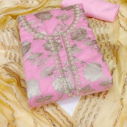 HERE&NOW Floral Embellished Unstitched Dress Material-image-101