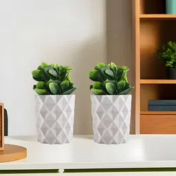 Kuber Industries White & Green 6 Pieces Succulent Artificial Plant With Pot-8