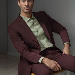 Moda Rapido Men Maroon solid Satin With Notched Lapel Collar Formal Blazer-picture-2