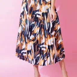 LookShine Printed A-Line Pleated Flared Midi Skirt-picture-8