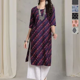 7Threads Women Ethnic Motifs Printed Thread Work Floral Crepe Kurta-image-83