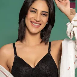 DressBerry Pack Of 3 Solid Self Design Medium Coverage Heavily Padded Regular T Shirt Bra-picture-48