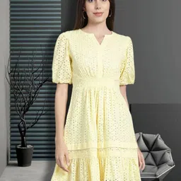 MARC LOUIS Women Embroidered Puff Sleeve Fit & Flare Dress-image-35
