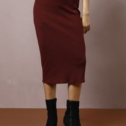 Athena Women Ribbed Pencil Midi Skirt-image-63