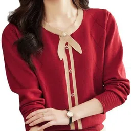 StyleCast Women Self Design Round Neck Pullover Sweater-picture-3