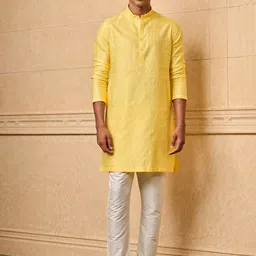 Tasva Ethnic Motifs Woven Design Mandarin Collar Regular Kurta With Pyjama-14