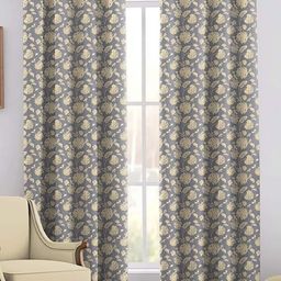 Trance Home Linen Grey & Gold-Toned 2 Pieces Floral Printed Cotton Door Curtains-11