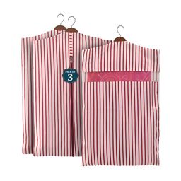 Aura Maroon & White 3 Pieces Striped Cotton Hanging Saree Storage Covers Organisers-44