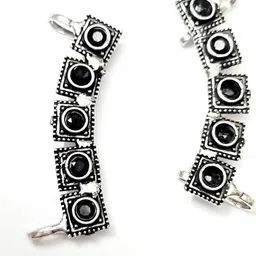 Yash Jewels Emporiums Silver-Plated Stones Studded Oxidized Square Shaped Earcuff-77