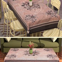 Aura Pink Set of 2 Floral Cotton 6-Seater Table Cover with Embroidered details-29