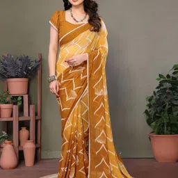 DIVASTRI Woven Design Embroidered Pure Georgette Block Print Saree-picture-21