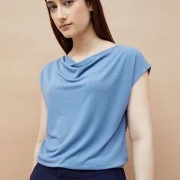 CODE by Lifestyle Women Solid Cowl Neck Causal T-shirt-image-21