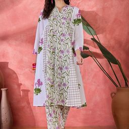 Sangria Women Floral Printed Regular Beads and Stones Pure Cotton Kurta with Trousers-picture-44