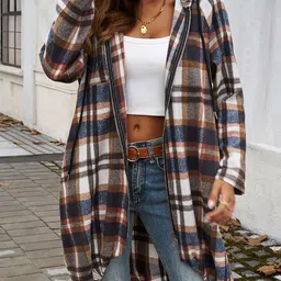 StyleCast x Revolte Women Checked Longline Tailored Jacket-image-26