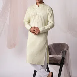 5 Stitch Men Ethnic Motifs Embroidered Sequinned Chanderi Silk Kurta-image-71