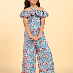 BAESD Girls Halter Neck Printed Basic Jumpsuit with Ruffles-image-3